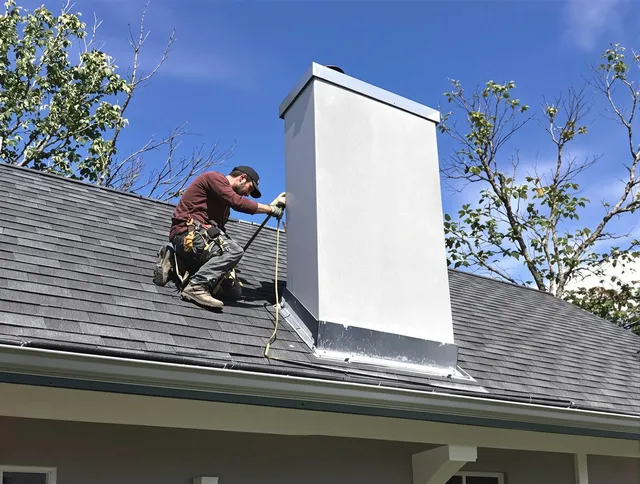 Southborough Chimney Sweep team member finishing chimney construction in Southborough, MA
