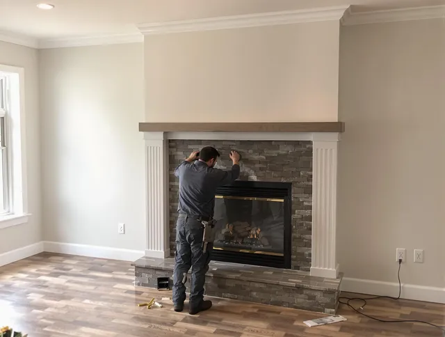 Southborough Chimney Sweep finishing a custom fireplace install in Southborough, MA